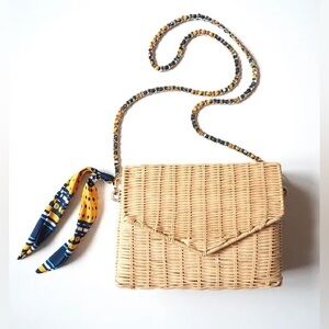 Zara Rattan Box Shaped Purse with Scarf Attached NWOT